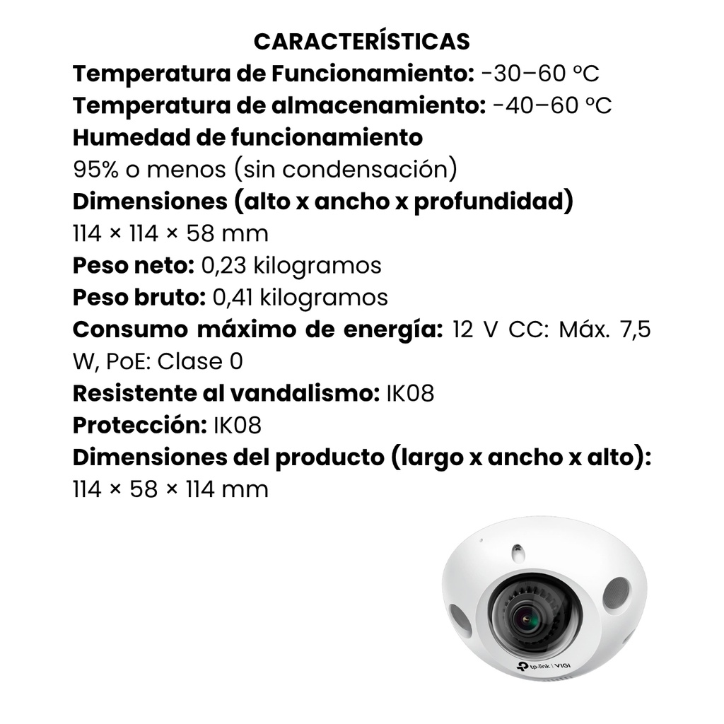Cámara de Seguridad TP-Link VIGI C230I Mini Domo 3MP Lente 2.8mm