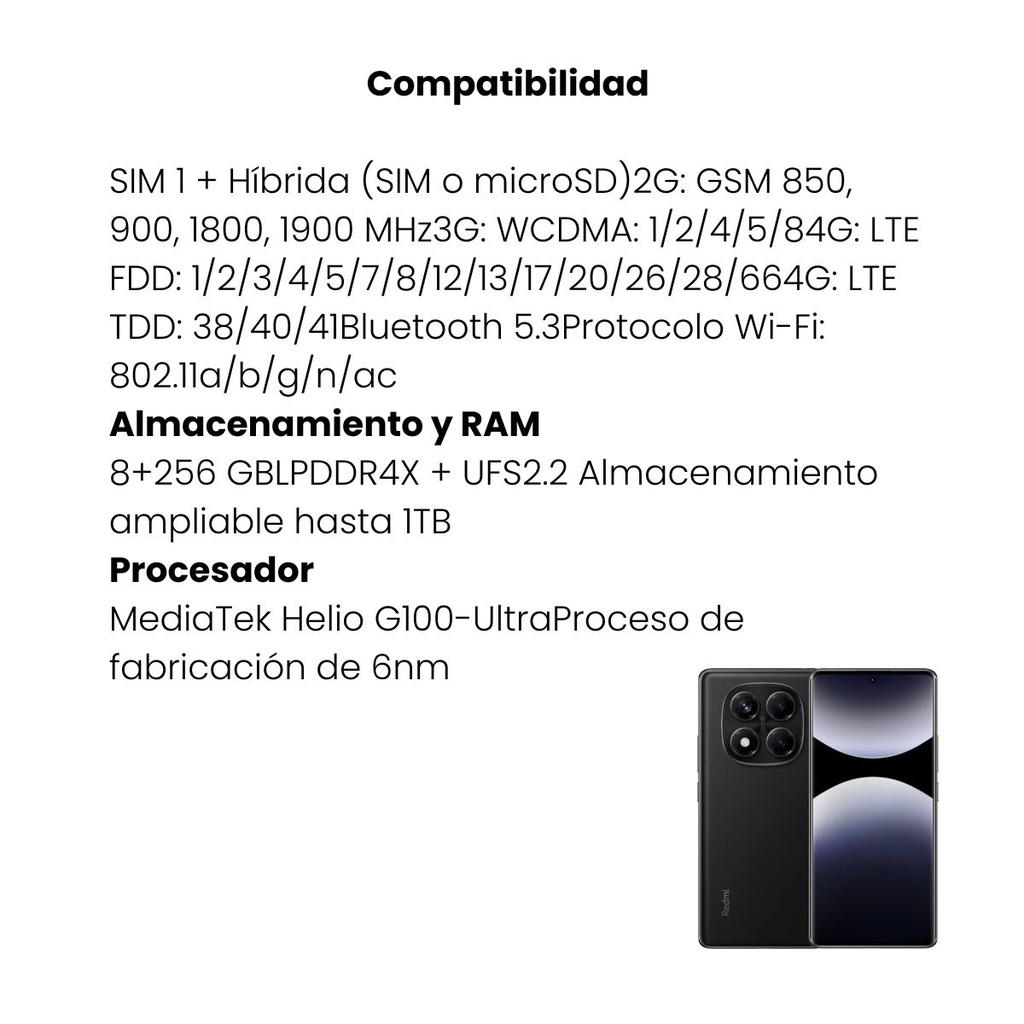 Celular Xiaomi Redmi Note 14 Pro Midnight Black 8G RAM 256G (Colombia)