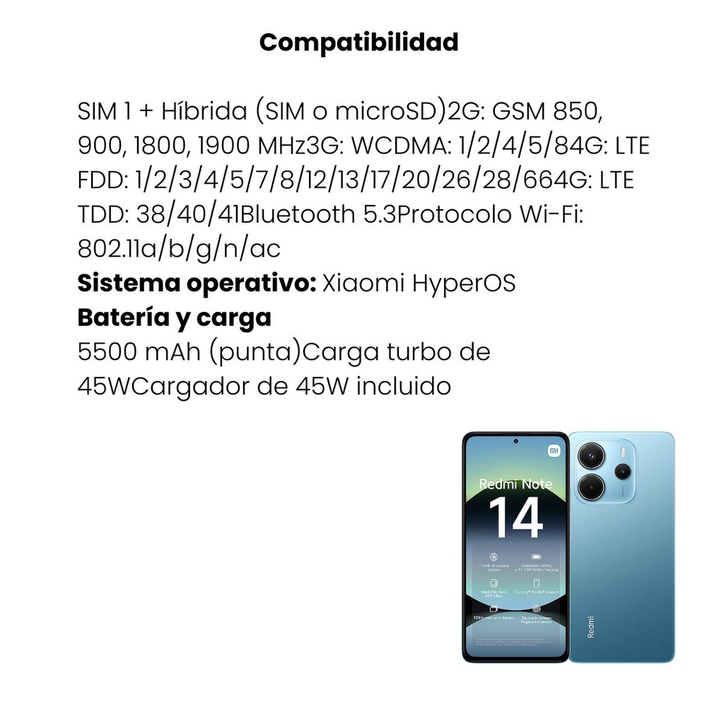 Celular Xiaomi Redmi Note 14 Pro Ocean Blue 8G RAM 256G (Colombia)