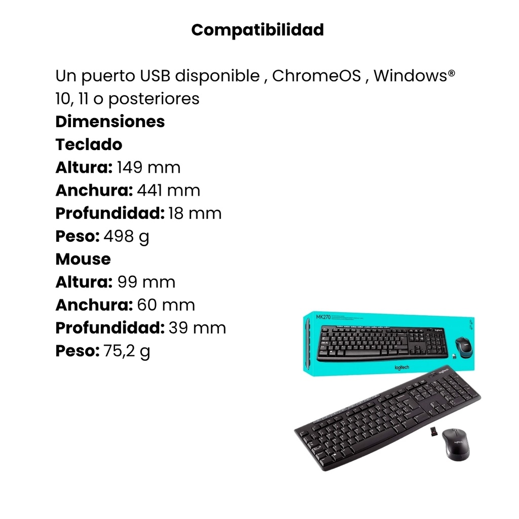 Combo LOGITECH Teclado + Mouse MK270 Negro