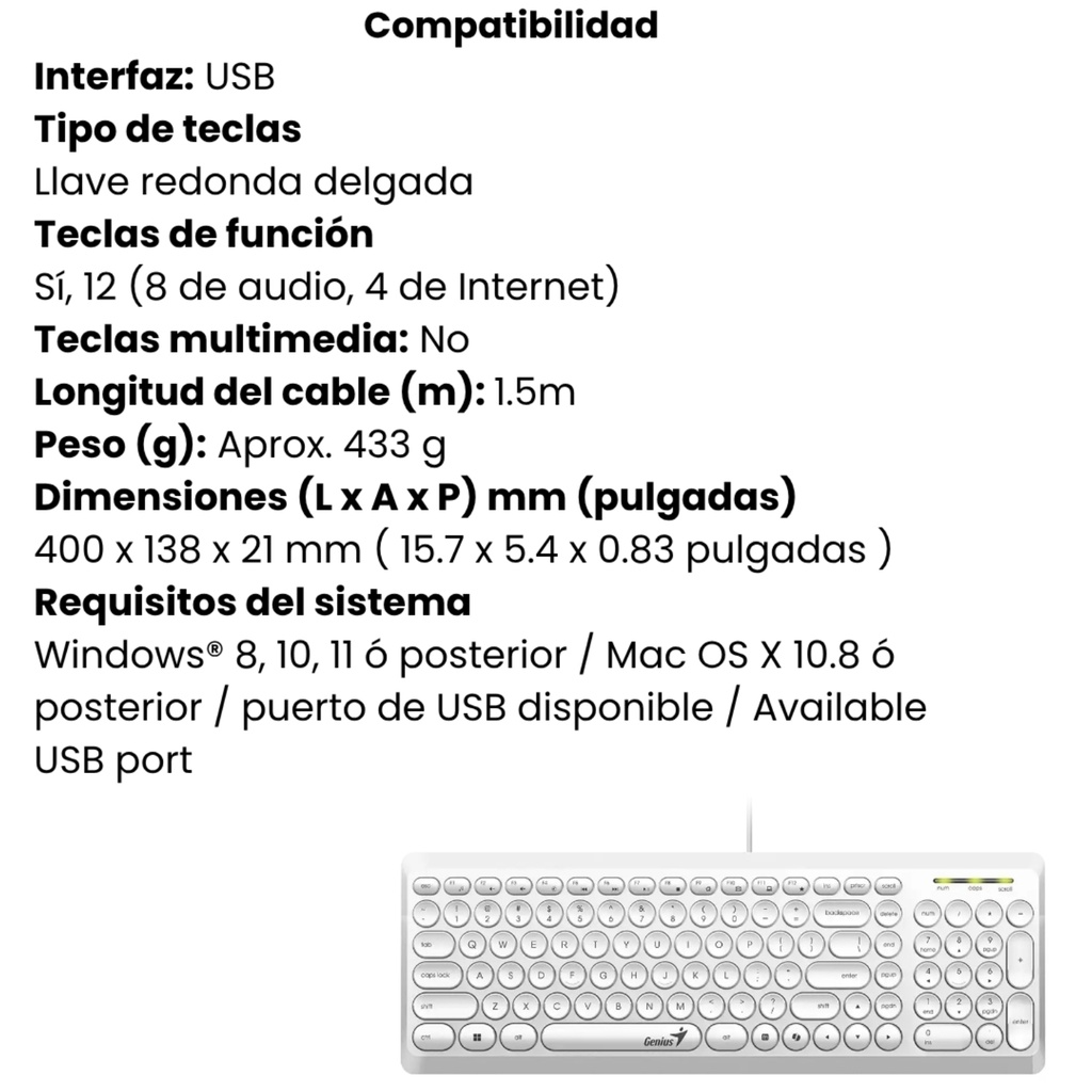 Teclado Usb Blanco Q200 con Diseño Ergonómico y Conexión por Cable