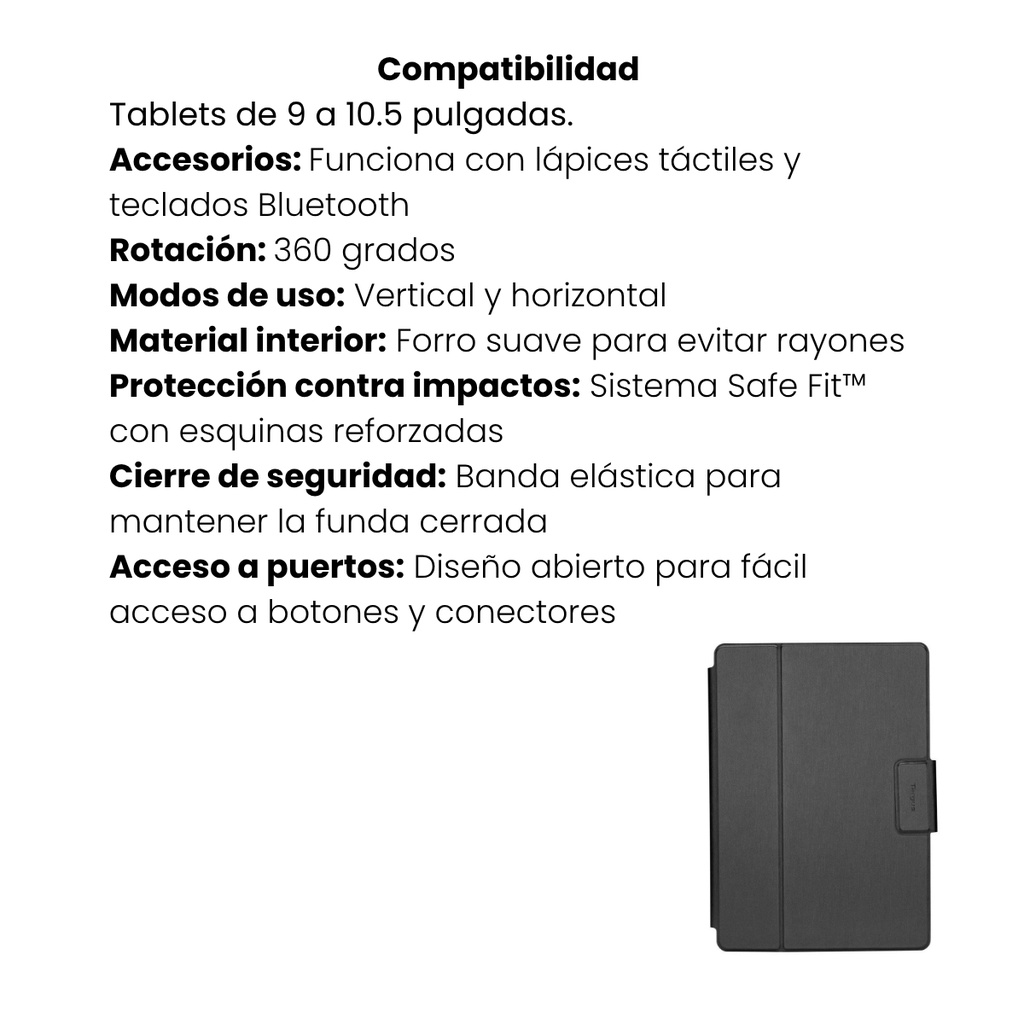 Estuche universal TARGUS Safe Fit™ 360º para tablet 9-10.5" Negro