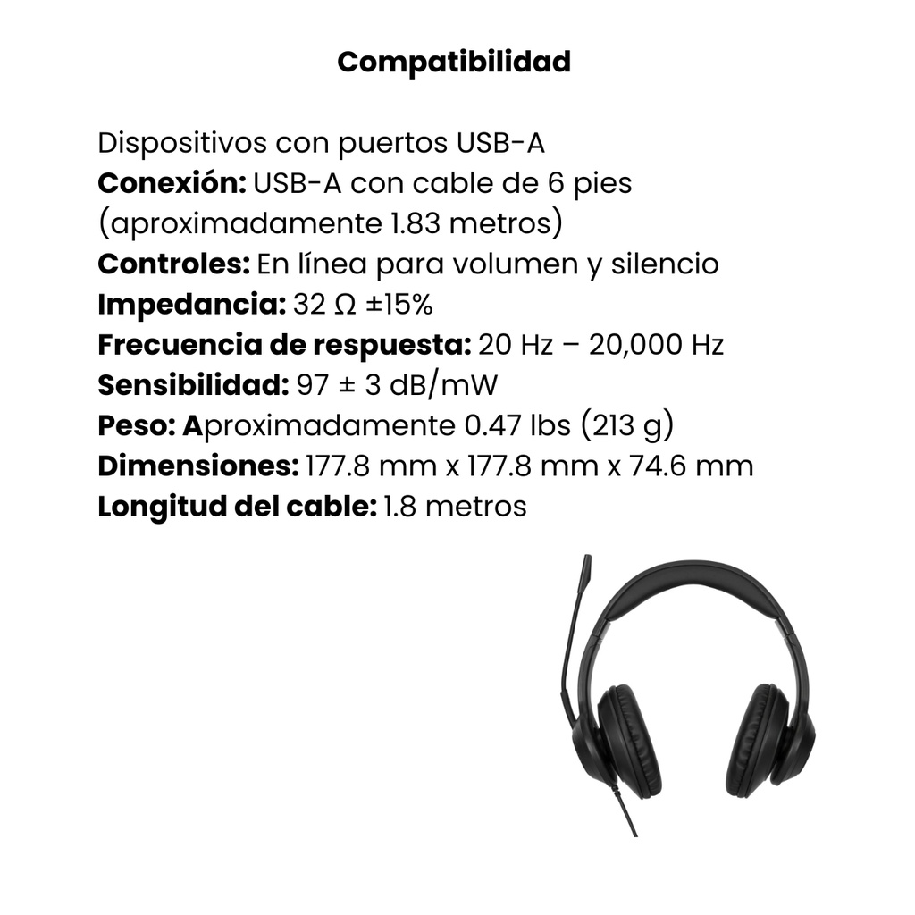 Audífonos De Diadema Targus StreoAEH102TT / Conexión USB-A Con Cable De 6 Pies - Negro