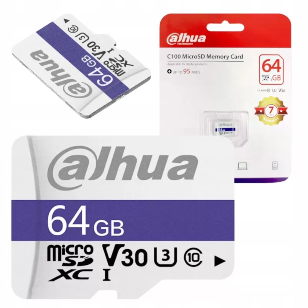 Memoria MicroSD Dahua 64GB SDXC, DHI-TF-C100/32GB, Clase 10/U3/V3O, Lectura 95mb/s Escritura 30mb/s, Garantía 7 Años