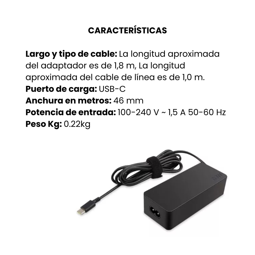 Cargador Lenovo 65W USB Tipo C para Portátil