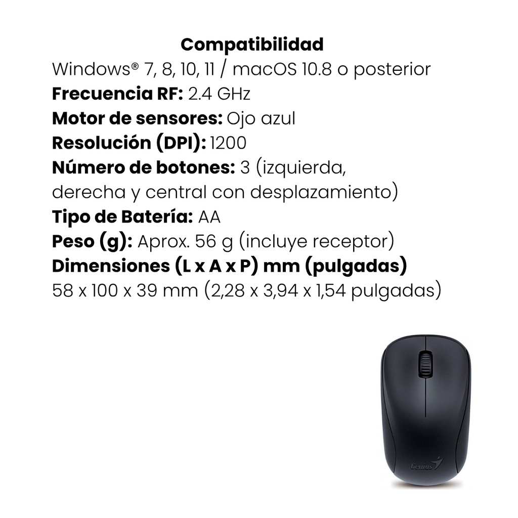 Mouse Genius Inalámbrico 2.4 G NX 7000 - Negro