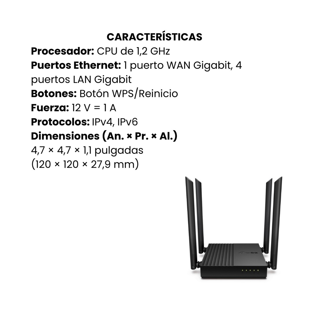 Router Tplink WiFi MU-MIMO inalámbrico AC1200