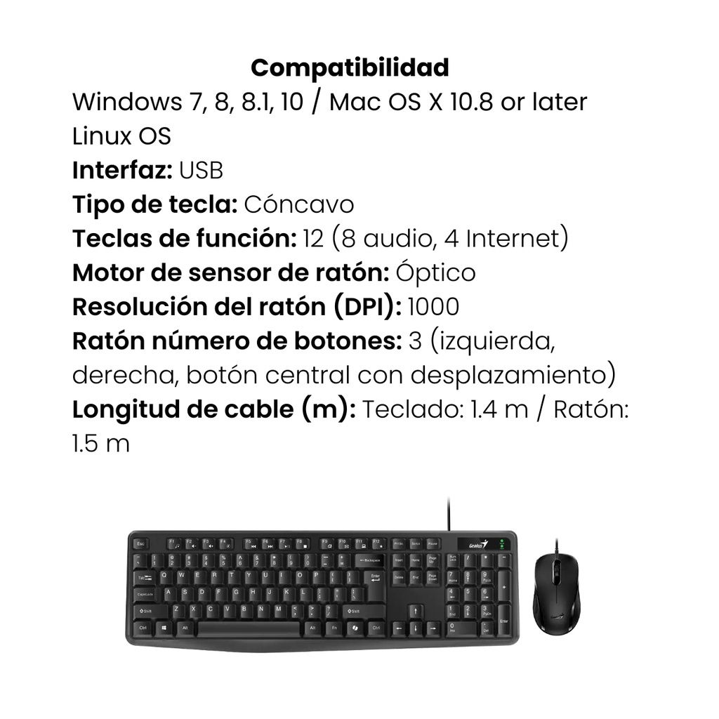 Combo Teclado Mouse Genius Alámbrico Km-170 USB- Negro