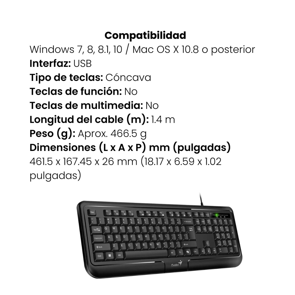 Teclado Clásico Genius KB-118 II,SP,USB,BLK / Interfaz USB