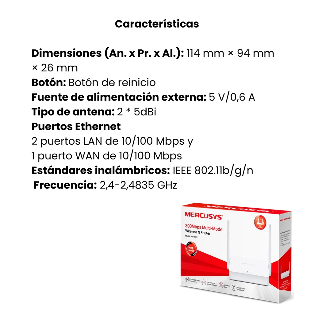 Router Mercusys Inalambrico Multimodo 300Mbps