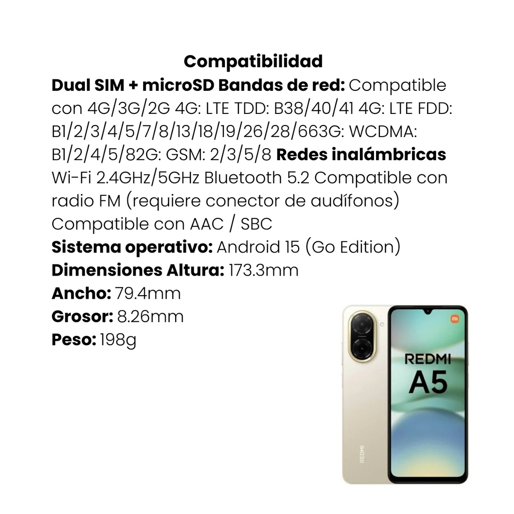 Celular Xiaomi Redmi A5 Sandy Gold 3GB RAM 64GB