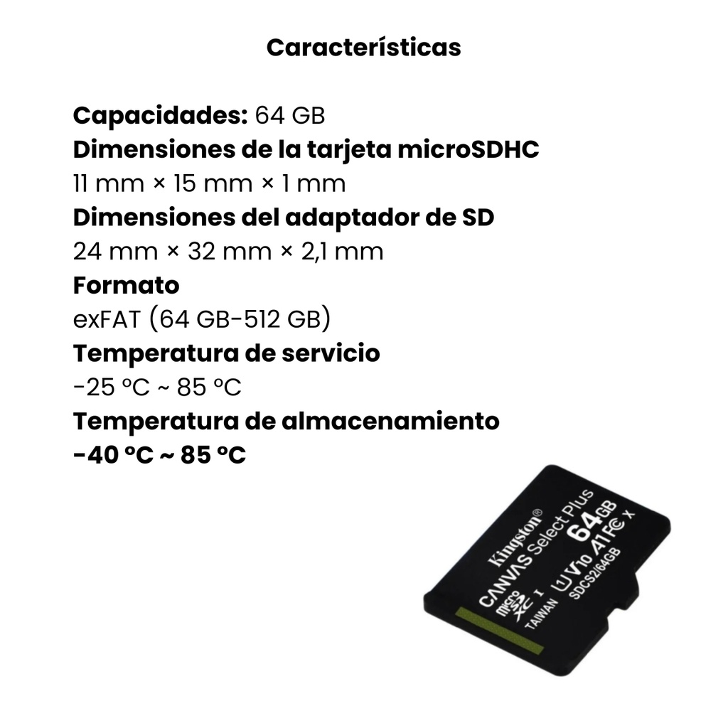 Memoria Micro SD Kingston Canvas Select Plus 64GB
