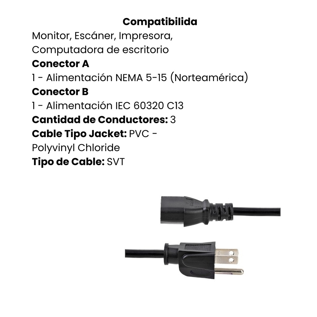12ft 5-15P to C13 18 AWG PC Power Cable