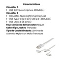 Cable 1m USB a USBC Micro Lightning