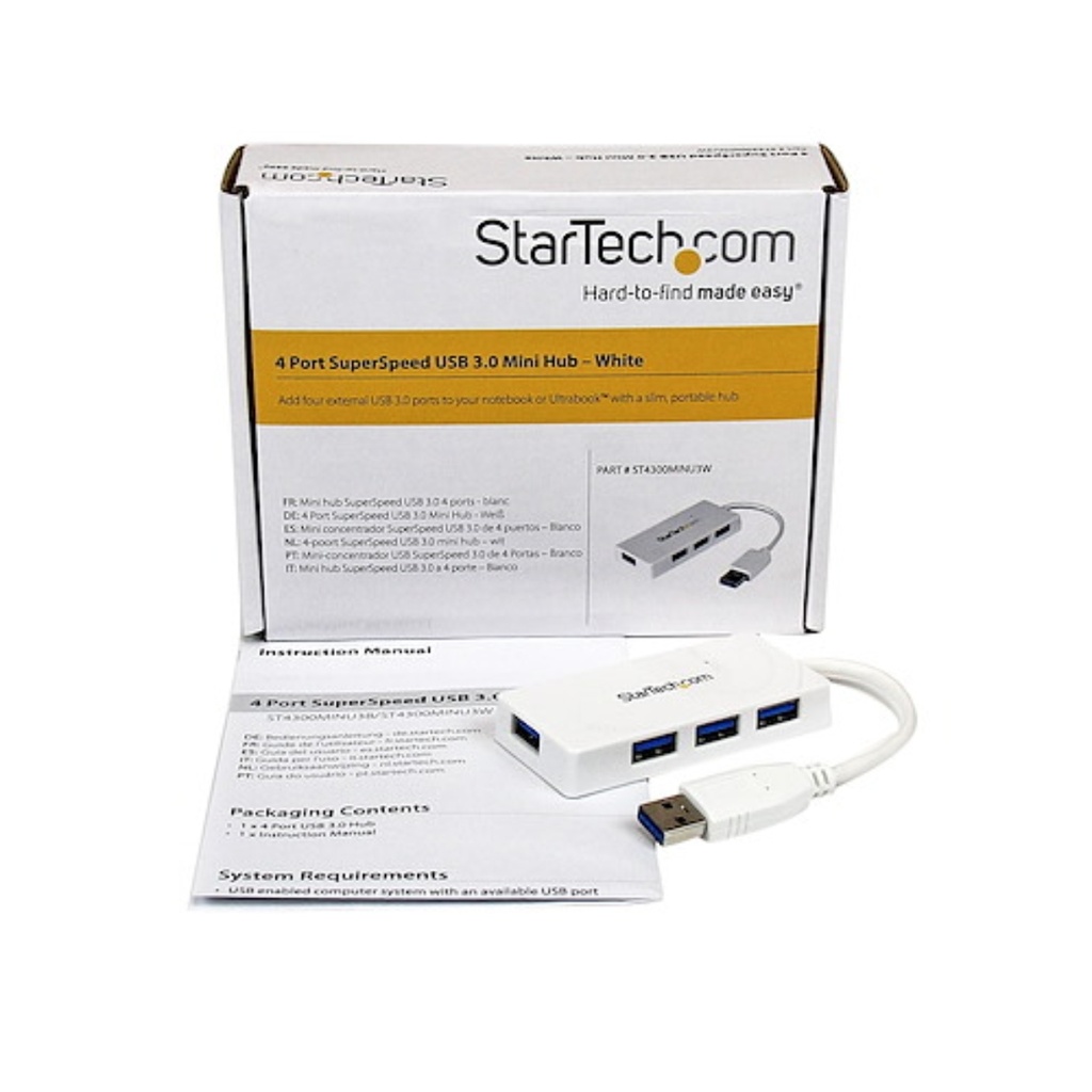 Portable 4 Port Mini USB 3.0 Hub - White