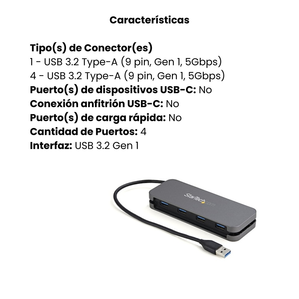 Convertidor Hub USB 3.0 de 4 Puertos USB-A - Ladrón USB 3.2 Gen 1 SuperSpeed de 5Gbps Portátil Tipo A