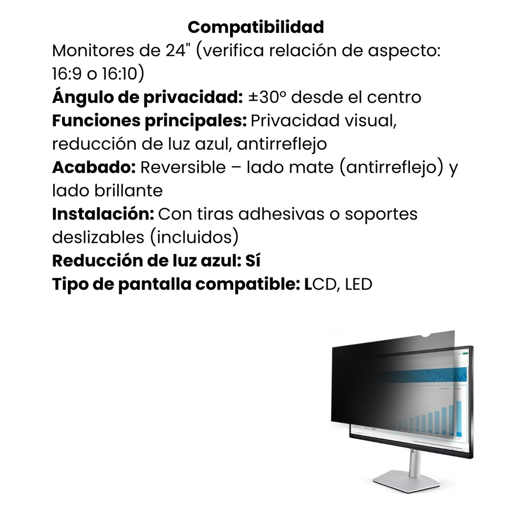 Filtro Pantalla De Privacidad Y Reductor Luz Azul StarTech Para Monitores De 24" Angulo +/- 30* Garantía 2 Años