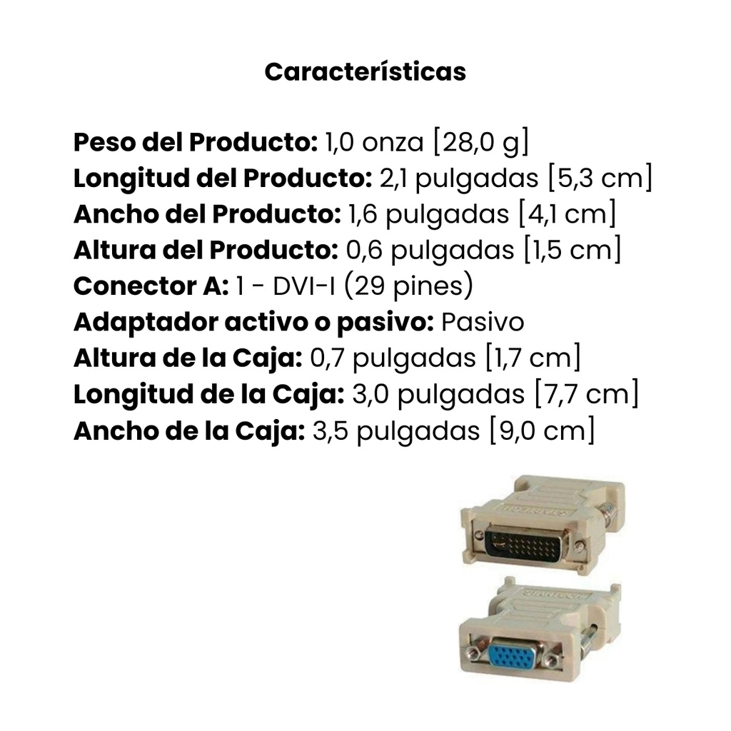 Adaptador Convertidor StarTech DVI-I Macho A VGA HD15 Hembra, Color Blanco/Beige, Garantía De Por Vida