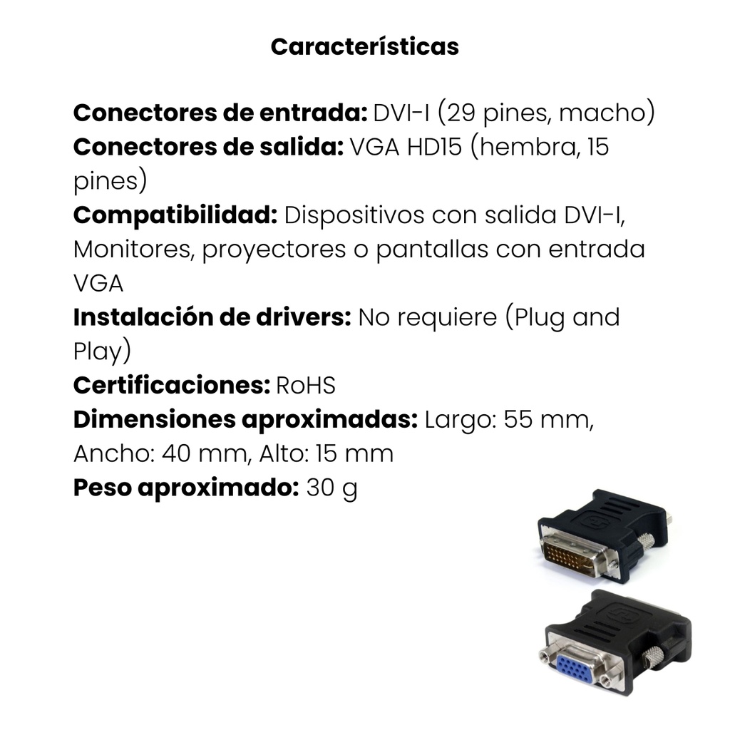 Adaptador Convertidor StarTech DVI-I Macho A VGA HD15 Hembra, Color Negro, Garantía De Por Vida.