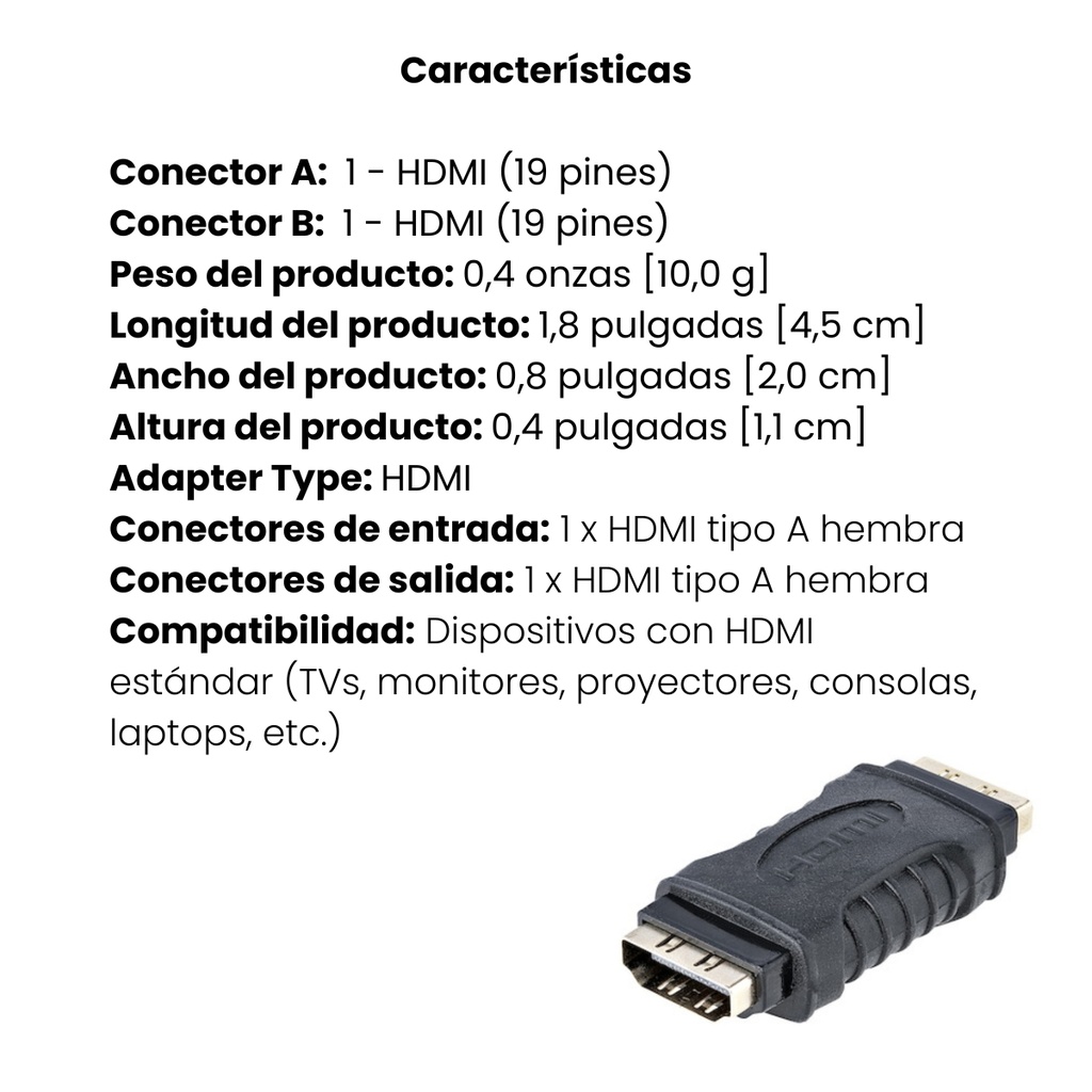 Adaptador StarTech HDMI Hembra A Hembra Para Unir 2 Cables, Molde De PVC, Conectores Recubiertos En Oro, Garantía De Por Vida