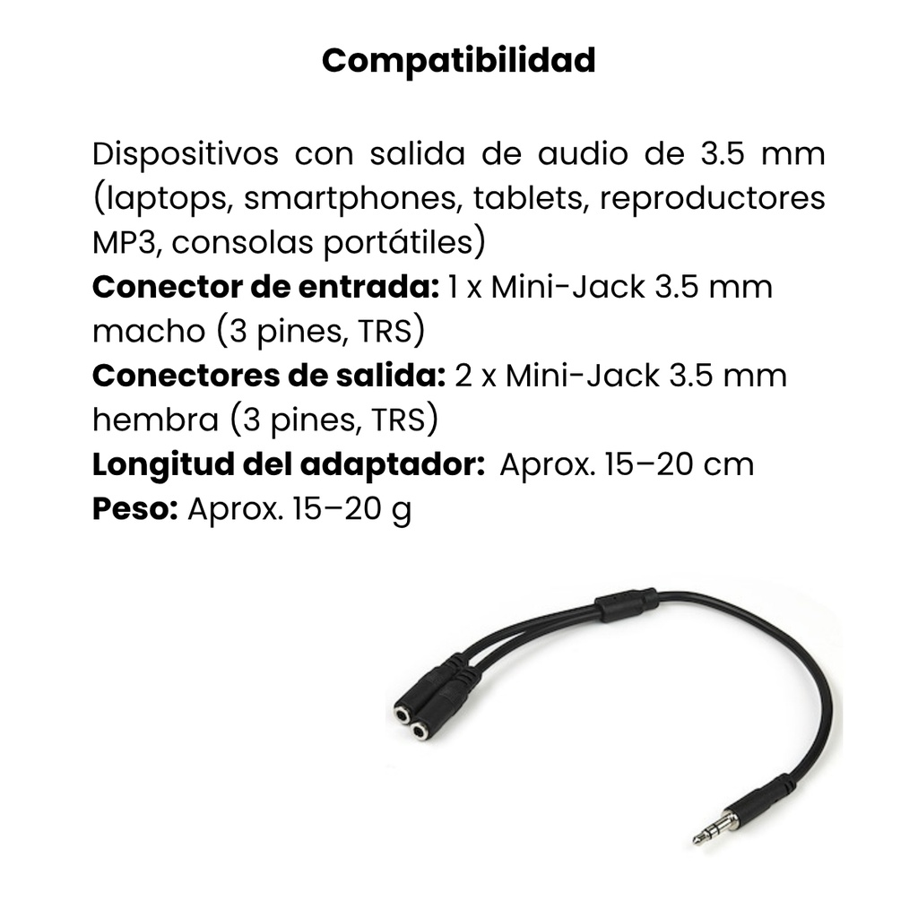 Adaptador StarTech Divisor Mini-Jack 3,5 Mm 3 Pines Macho A 2x Hembra