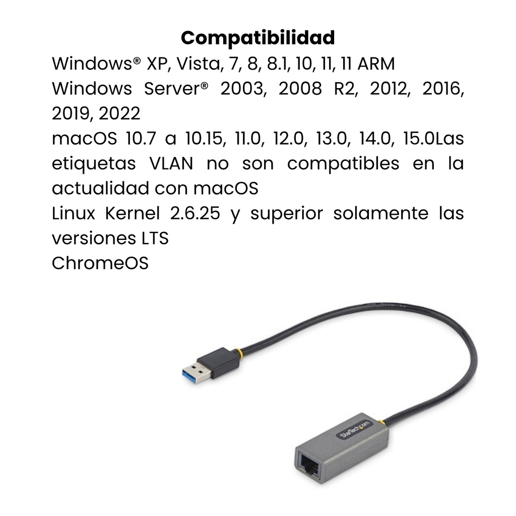 Adaptador StarTech USB-A 3.0 A Ethernet RJ45 Gigabit Con Cable 30 Cm