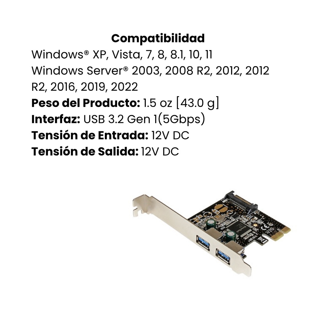 Tarjeta Star Tech PCIe USB 3.0 de 2 Puertos 