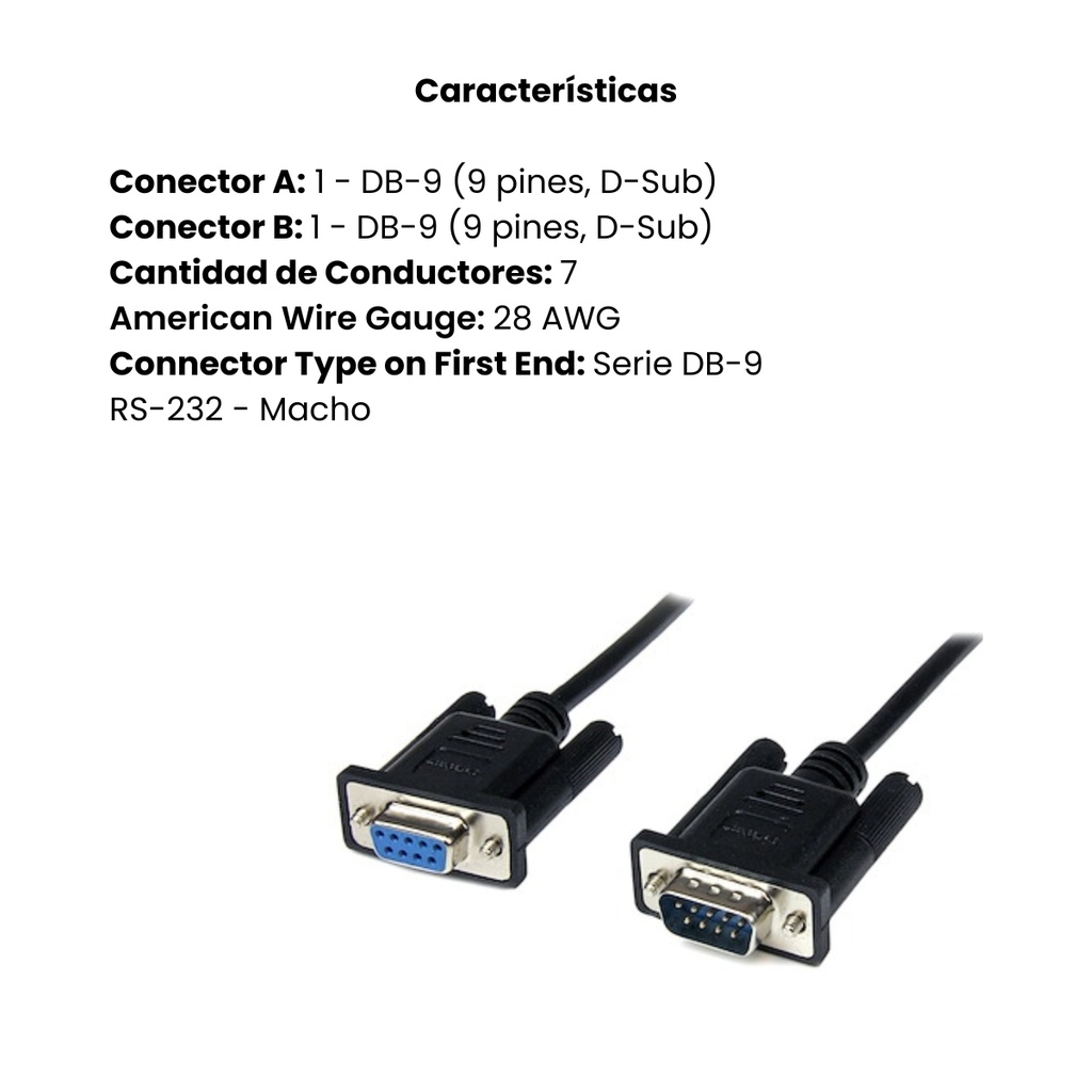 Cable de módem nulo DB9 RS232 negro de 1 m F/M