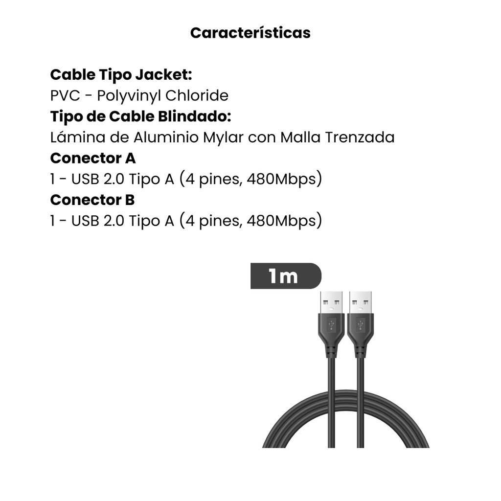 Cable StarTec Negro USB 2.0 Alta Velocidad Macho a Macho 1m