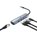 Hub USB-C 5 En 1 Genius UH‑545, 3 Puertos USB 3.0 + Ethernet Gigabit + Alimentación USB-C (5 V/3 A), Cable 15 cm, Color Gris Hierro