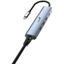 Hub USB-C 5 En 1 Genius UH‑545, 3 Puertos USB 3.0 + Ethernet Gigabit + Alimentación USB-C (5 V/3 A), Cable 15 cm, Color Gris Hierro