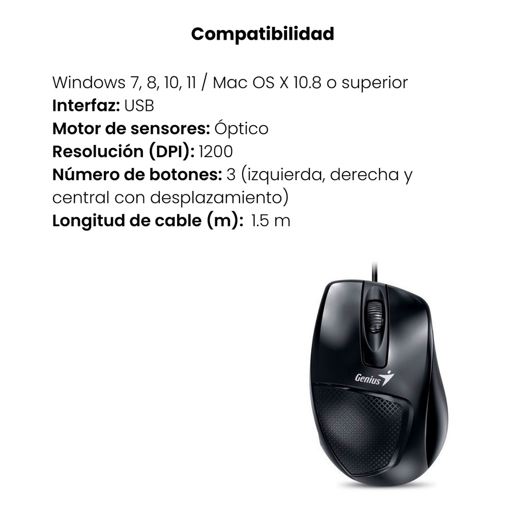 Mouse  Alámbrico Genius Ergonómico DX-150X USB Negro