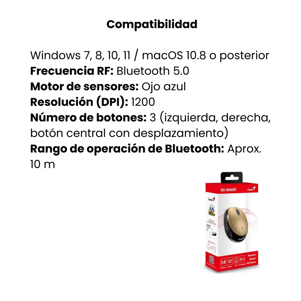 Mouse Genius Nx-9000bt Bluetooth - Dorado