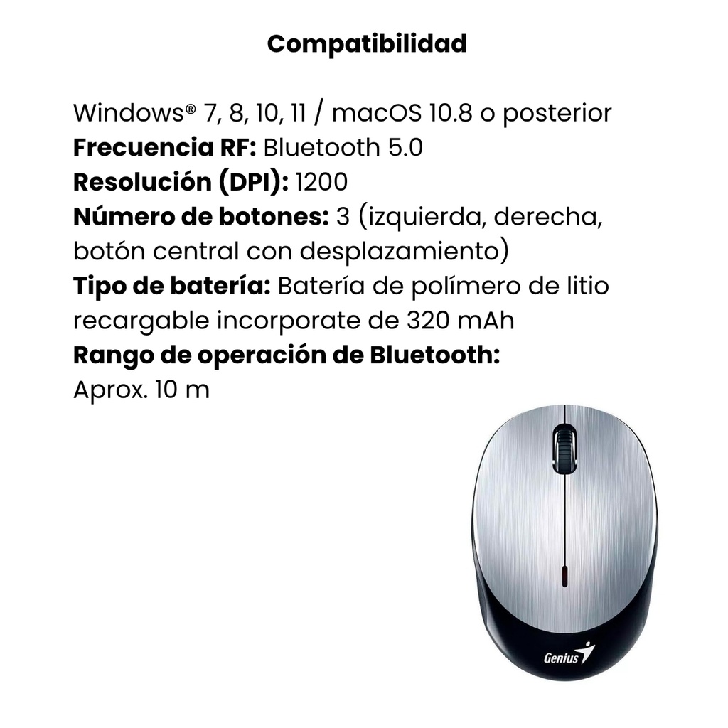 Mouse Genius Nx-9000BT Bluetooth Plateado