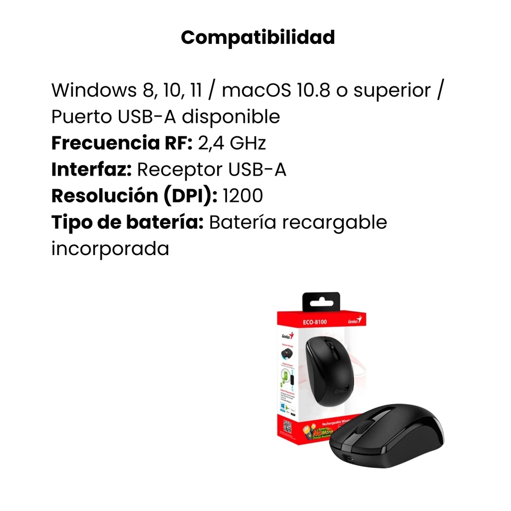 Mouse Genius ECO-8100 Inalámbrico Negro