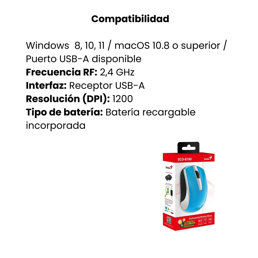 Mouse Genius ECO-8100 Inalámbrico Azul