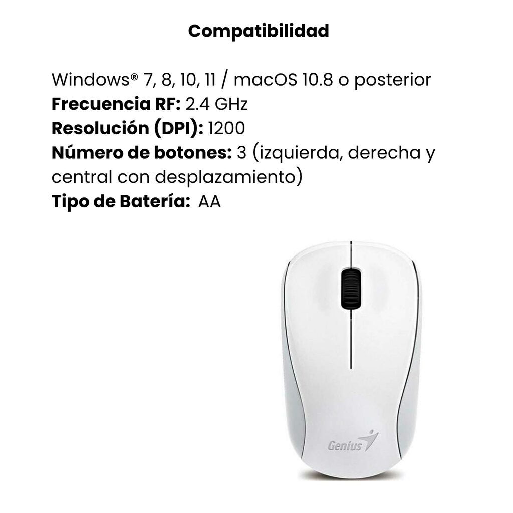 Mouse Genius Inalámbrico 2.4 BlueEye - Blanco