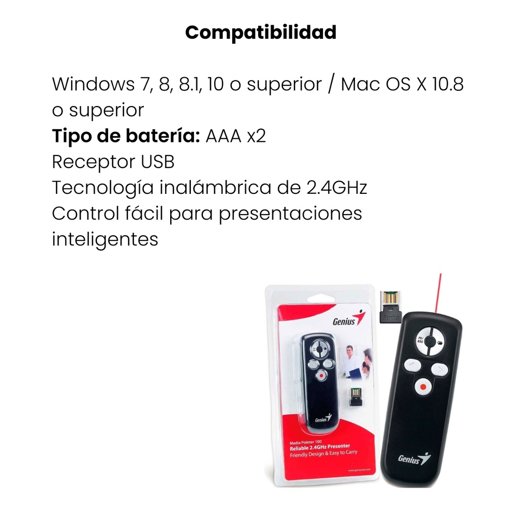 Apuntador Laser Genius 100 USB Media Negro