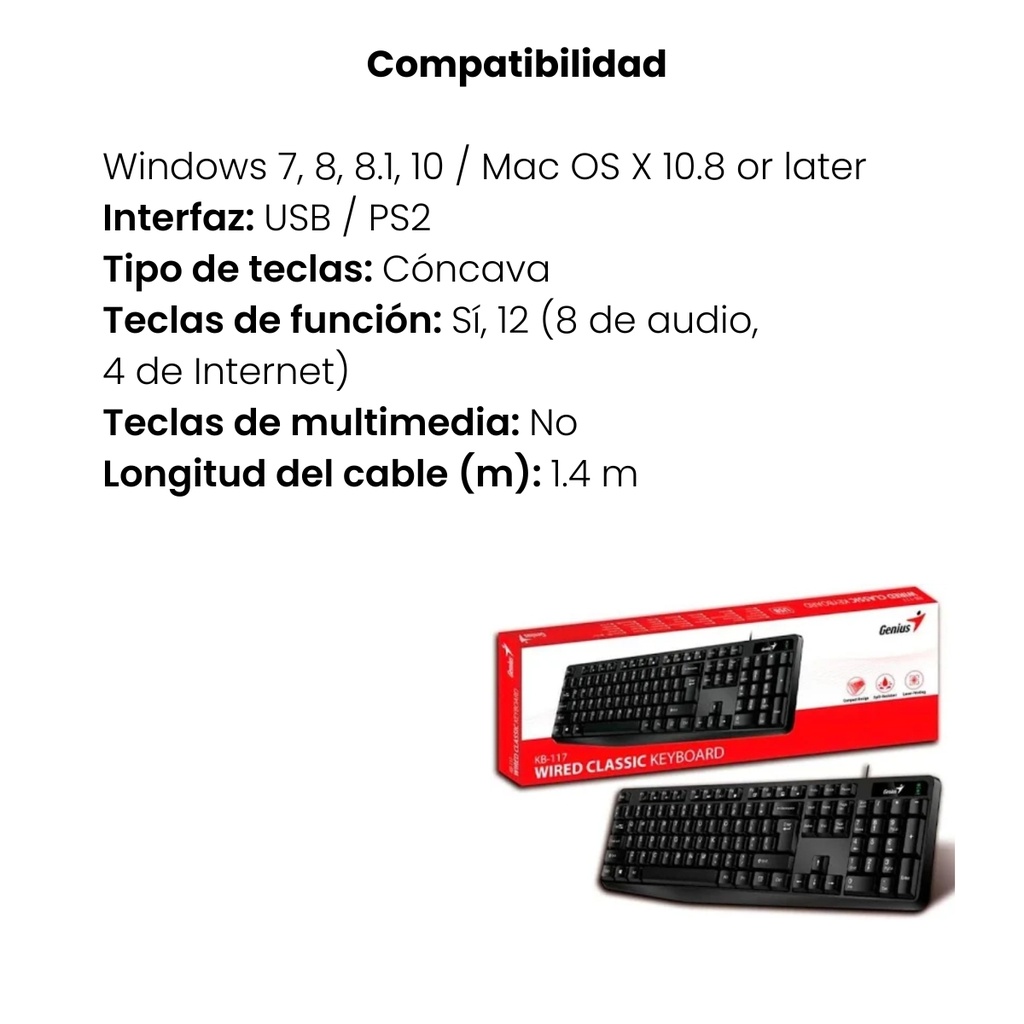 Teclado Genius KB-117 USB Alámbrico - Negro