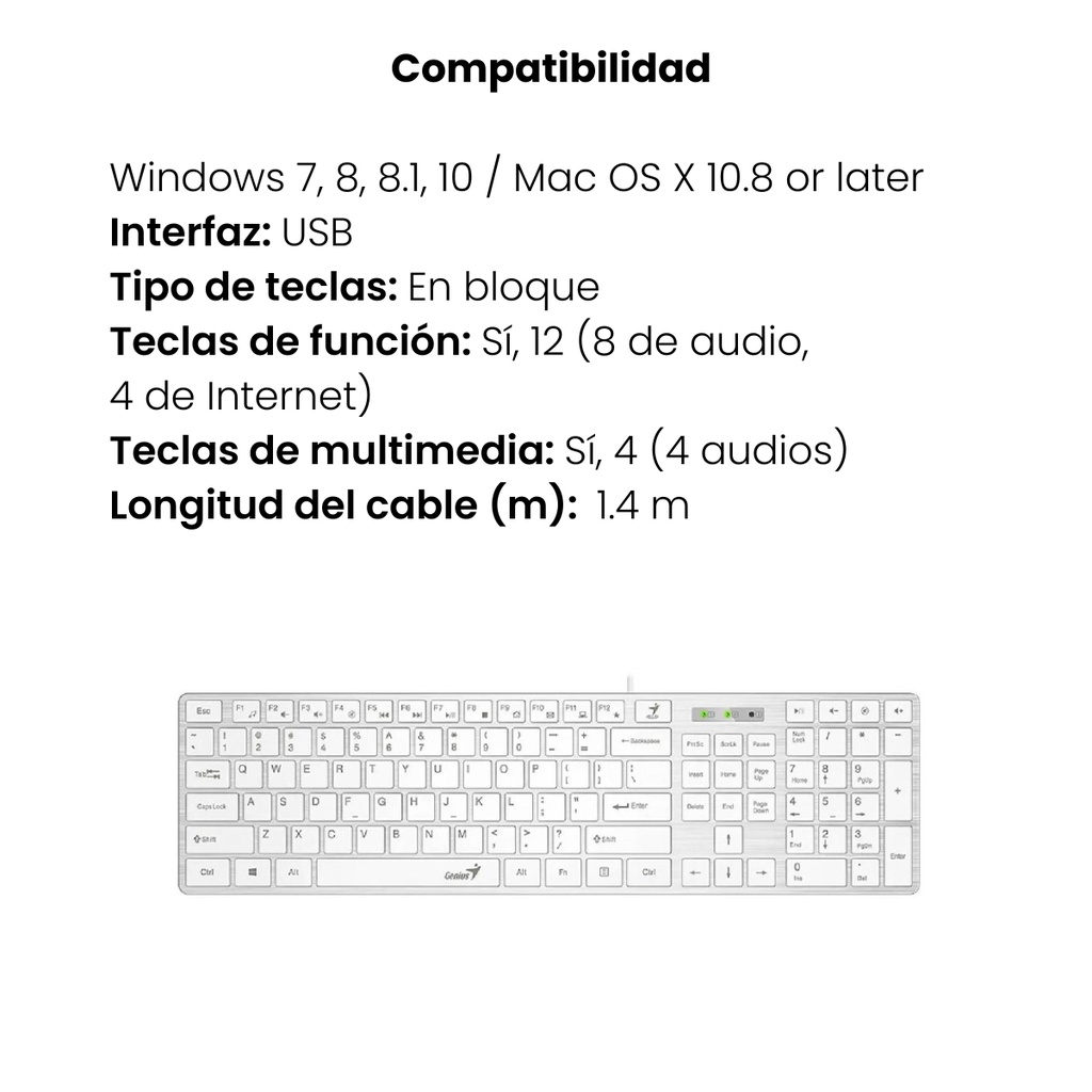 Teclado Genius slimStar 126,SP,USB,WHITE