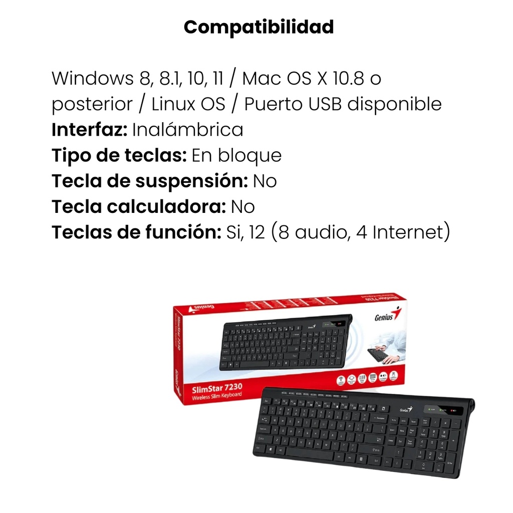Teclado Genius SlimStar 7230 Ergonómico - Negro