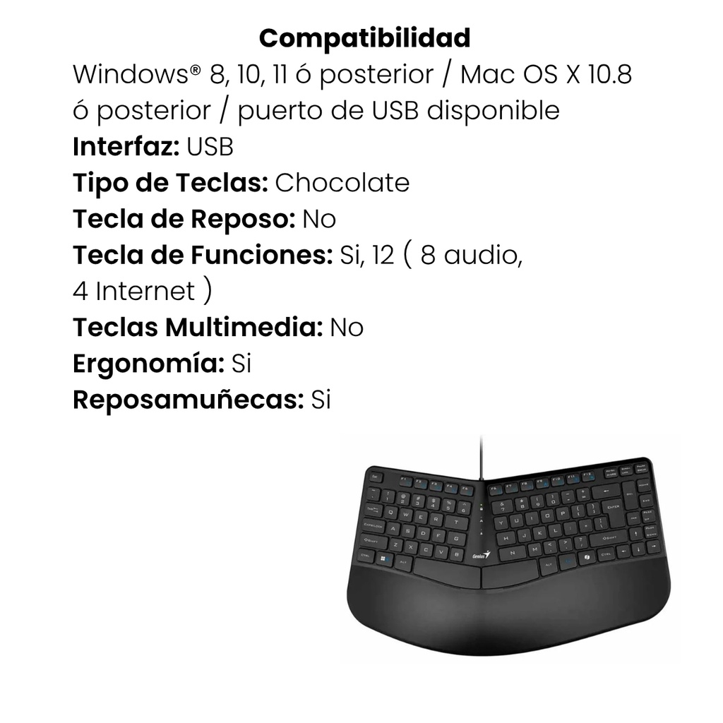 Teclado Genius Ergonomico ERGO KB-700 Color Negro