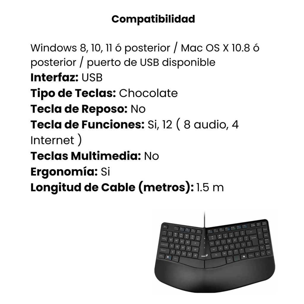 Teclado Genius Ergonomico ERGO KB-700 Color Negro