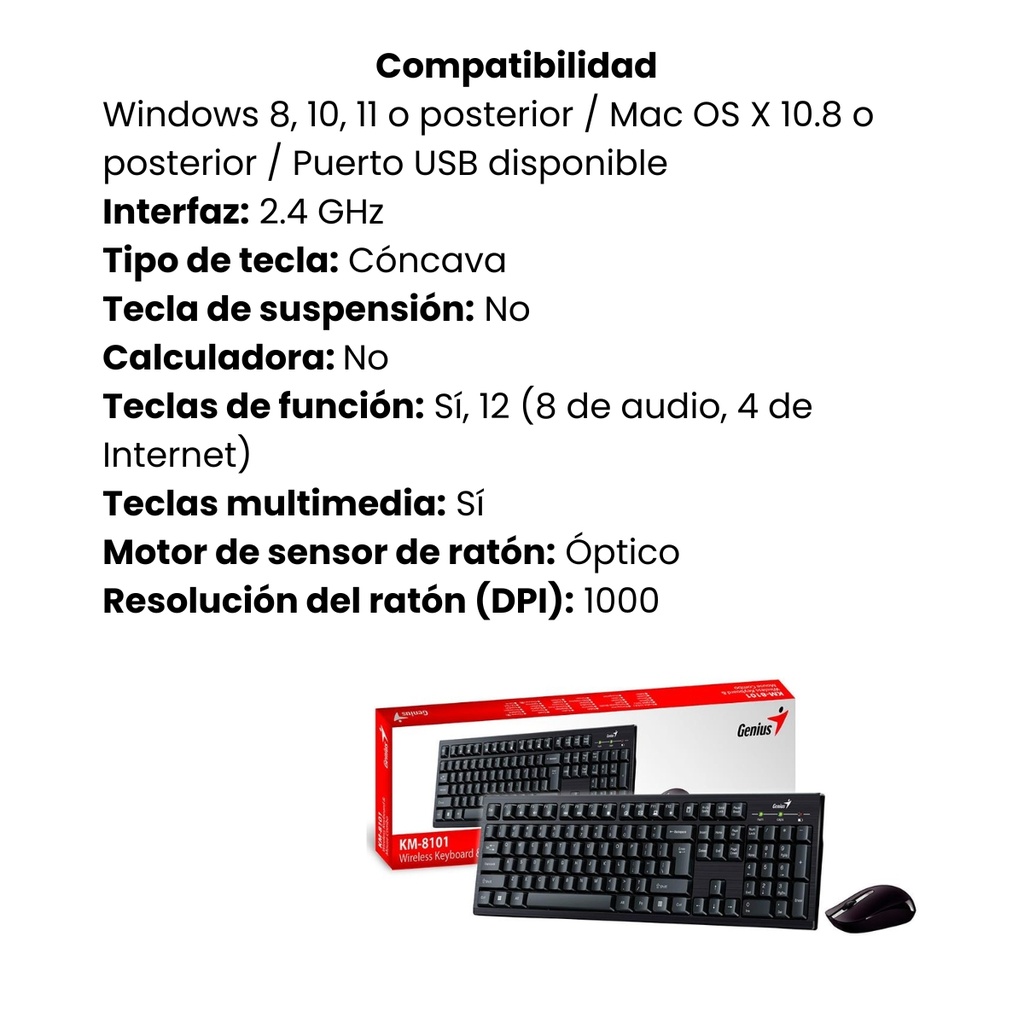 Combo Teclado + Mouse Genius KM-8101 Inalámbrico