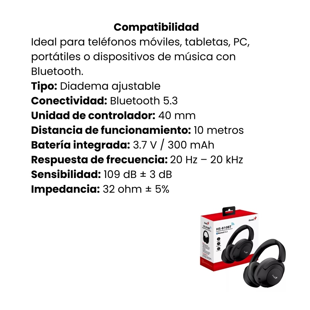 Audífonos de Diadema Genius HS-810 Negro