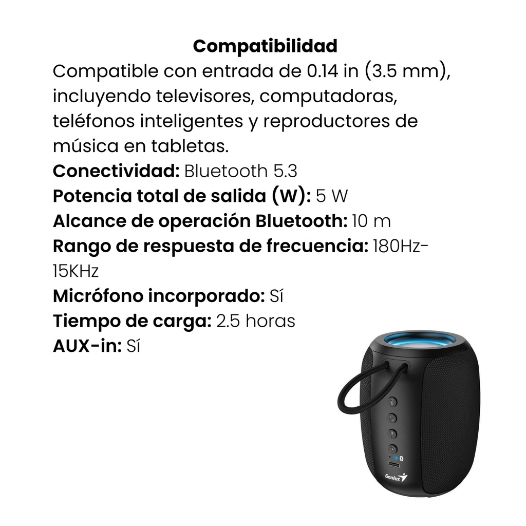 Parlante Bluetooth Genius SP-915BT Con RGB Y Micrófono Color Negro