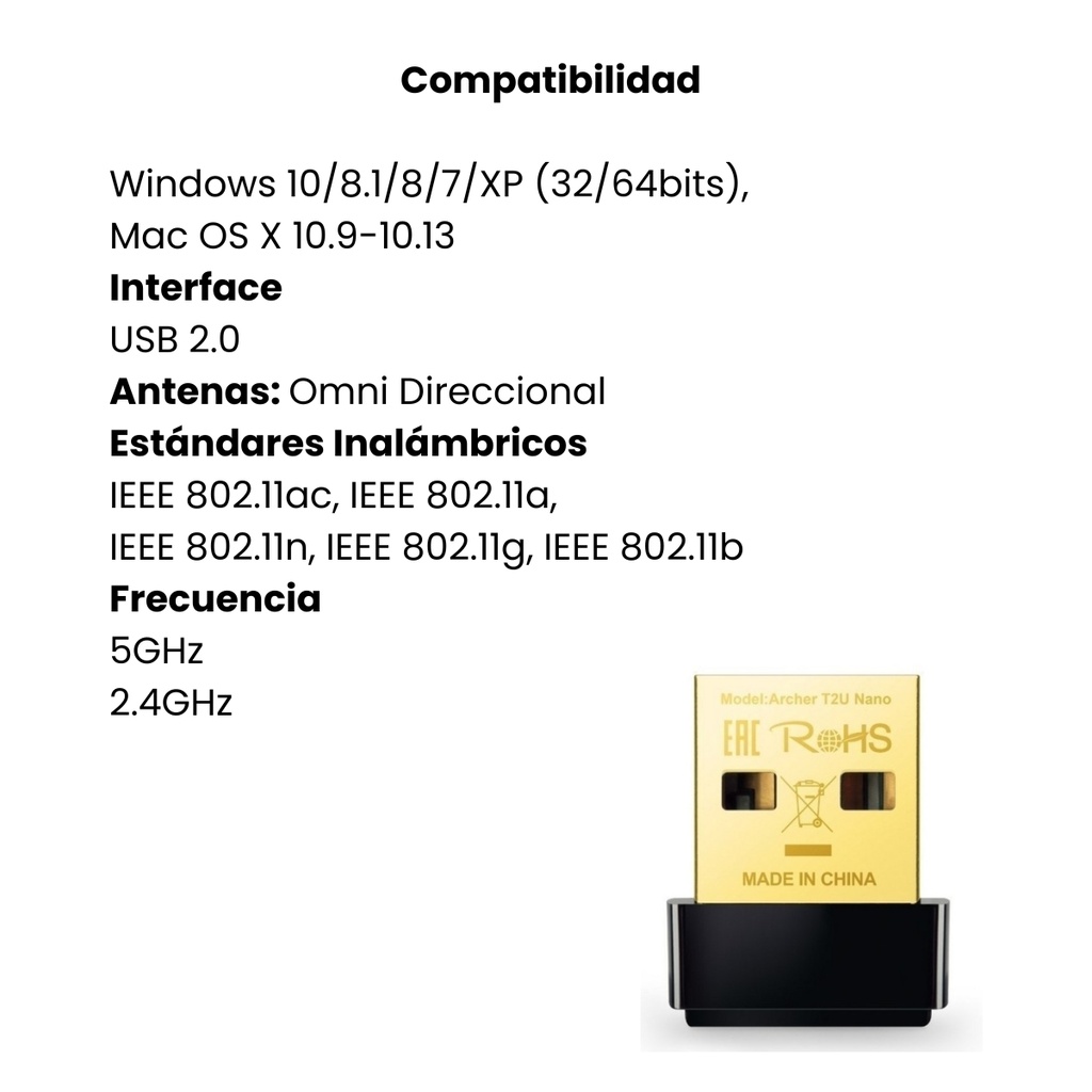 Tarjeta de Red Nano USB Inalámbrica  Doble banda TP-LINK AC600