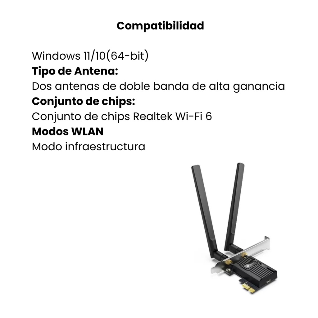 ADAPTADOR TP-LINK AX1800 DUAL BAND Wi-Fi 6 PCI 