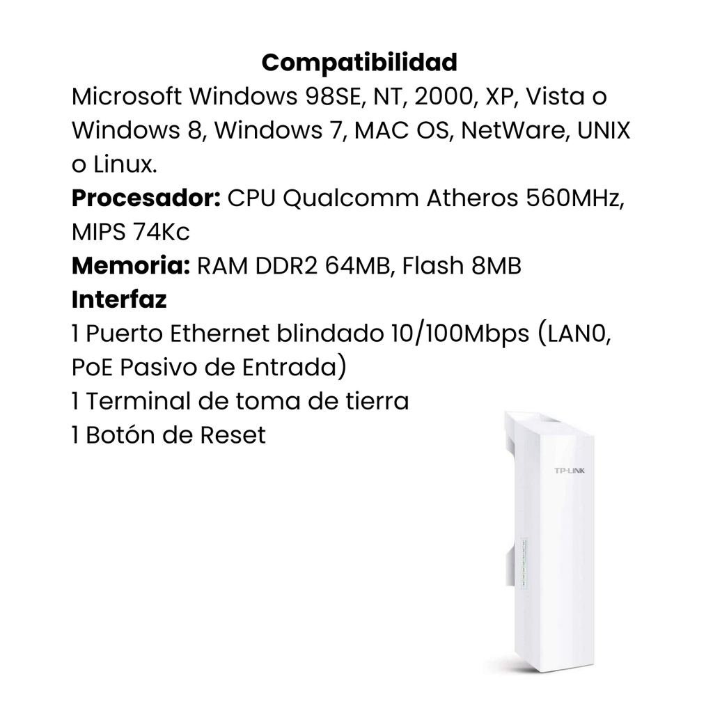 Punto de Acceso TP-LINK Outdoor 2.4GHz 300Mbps 9dBi
