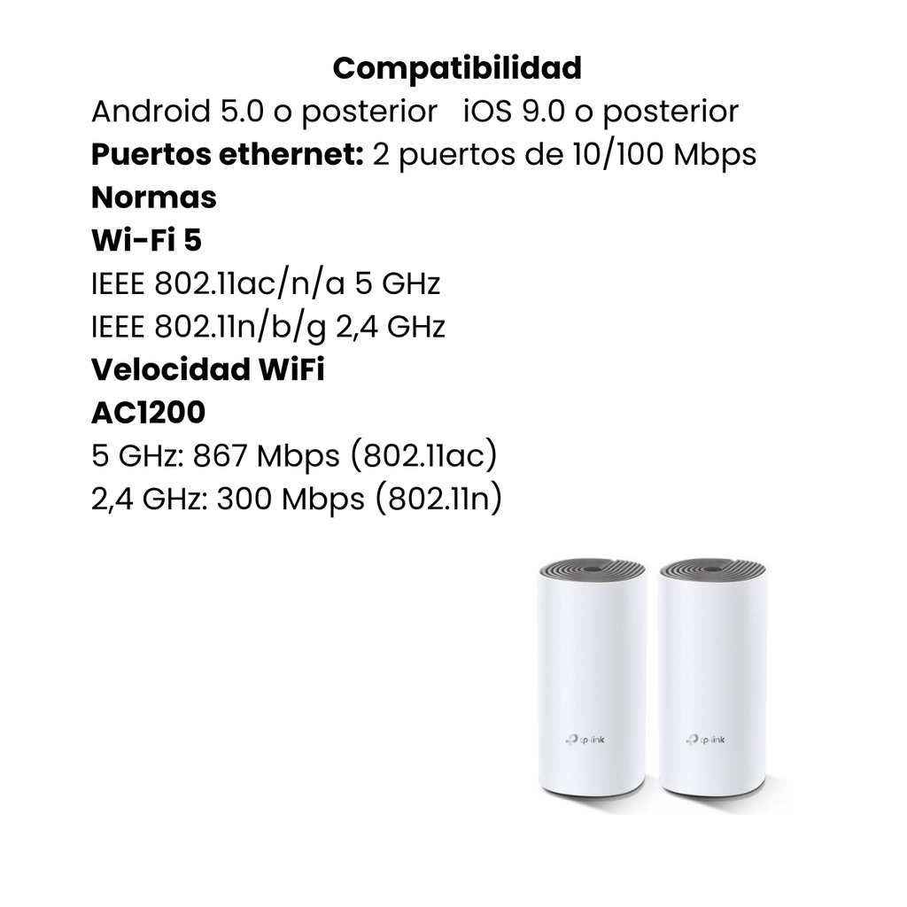 Router Malla TPLINK AC1200 Wifi 2 Unidades Blanco